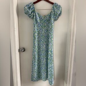 🌻 Floral Puff Sleeve Coquette Maxi Dress 🌻